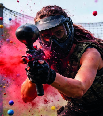 Jogadora praticando paintball
